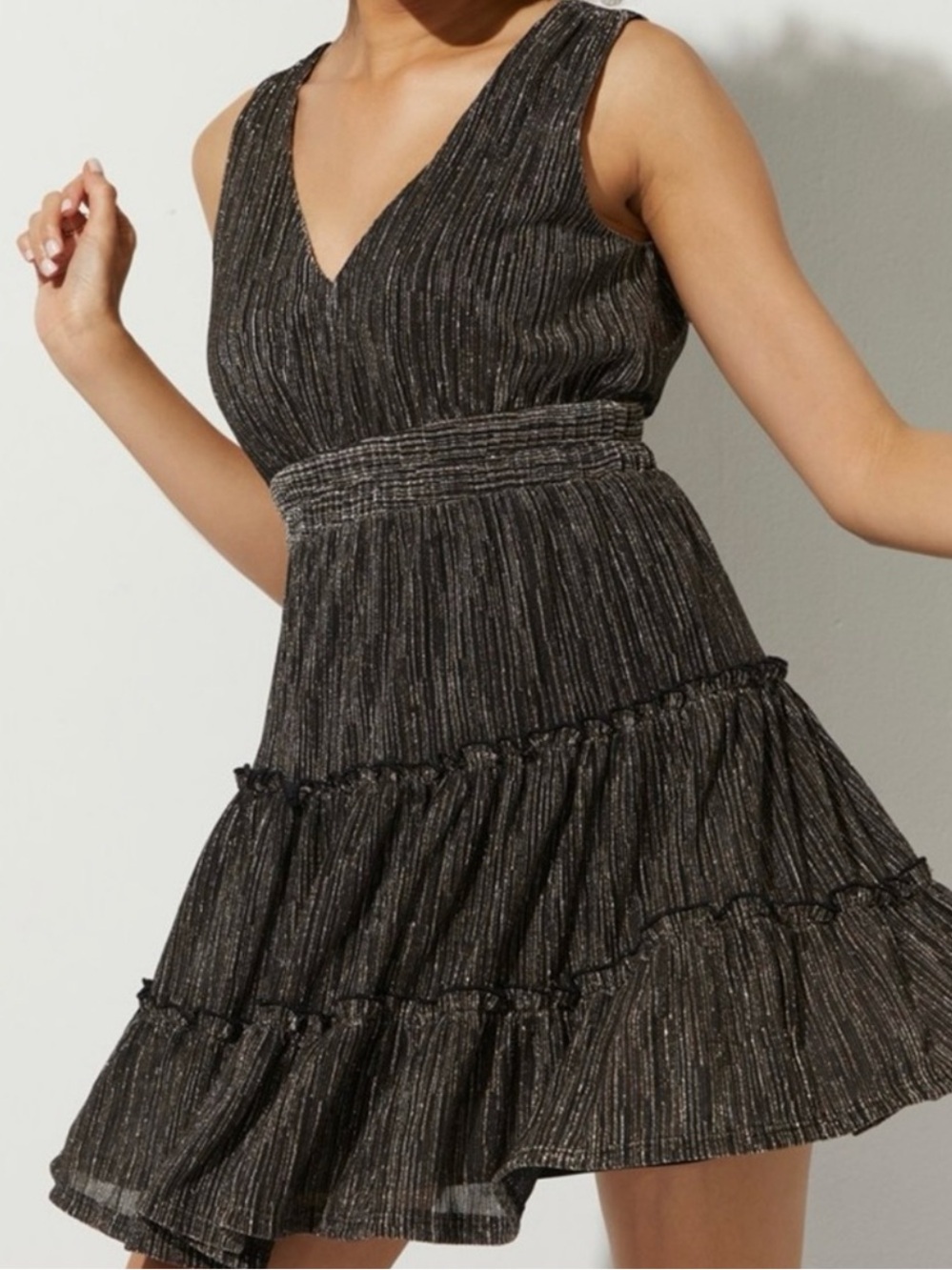 Tiered Metallic Mini Dress Dark Coquette Romantic Vintage inspired Ruffle Small
